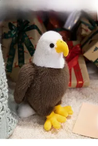 Detailed plush texture of a bald eagle stuffed animal in a festive Christmas setting