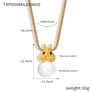 Detailed view of squirrel pendant with white pearl and titanium steel snake chain