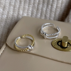 Minimalist S925 sterling silver knotted open rings in silver and gold duo finishes
