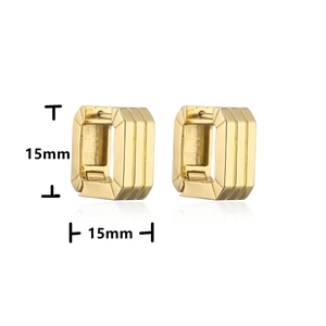18k gold plated square hoop earrings with vertical grooved texture and 15mm size