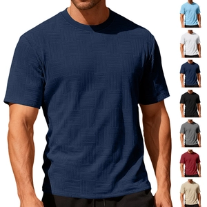 Men Short Sleeve T-Shirt Crew Neck Jacquard Waffle Texture Slim Fit Breathable Casual Fashion European Size Tops