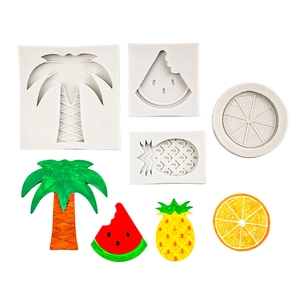 Silikonbackformen für tropische Früchte mit Ananas- und Kokosnussbaumformen für Fondant