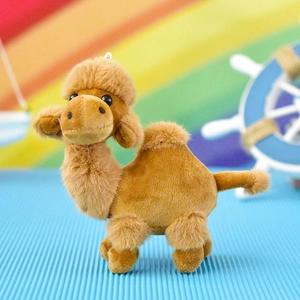 Cute brown plush camel keychain doll with soft fur detail for travel souvenir gift.