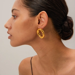 Minimalist 18k gold plated stainless steel hollow oval hoop earrings for women