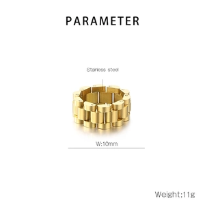 Specifiche dell'anello stile cinturino in acciaio dorato da 10mm con peso di 11g