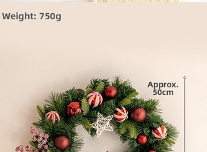 Detailed view of 50cm Christmas wreath with red ornaments, berries, and white stars