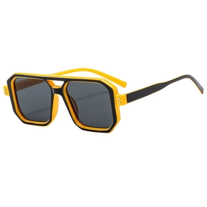 Modern double bridge aviator sunglasses with black and yellow frame and dark lenses