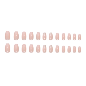Nude pink gradient press-on nails with glitter finish, 24pcs medium ballerina shape nails