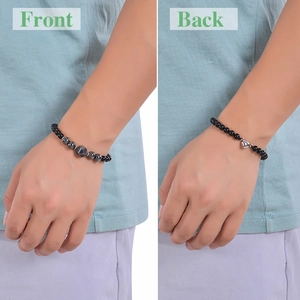 6mm faceted black magnetic bead bracelets with heart-shaped clasps showing front and back