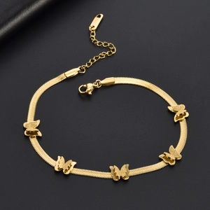 Gold Butterfly Stainless Steel Bracelet Frosted Charms Flat Snake Bone Chain Fashion Minimalist Jewelry For Women