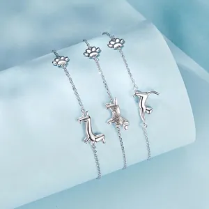 Minimalist s925 sterling silver bracelets featuring hollow paw and cute animal silhouettes