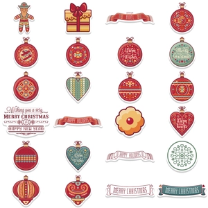 Set of 24 colorful Christmas theme waterproof stickers with festive holiday designs