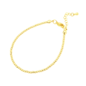 Detail of 18K gold beaded bracelet with secure lobster clasp and adjustable tail chain