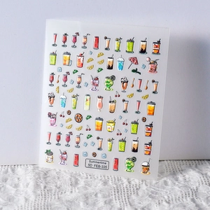 Detailed macro view of 5D embossed Summertime nail stickers with beverage patterns