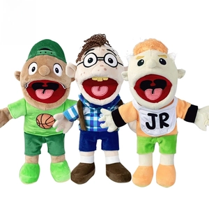 Three plush hand puppets featuring Jeffy and characters for creative storytelling