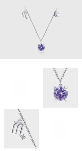 Detail of S925 sterling silver Scorpio necklace with 5A purple zircon and zodiac charms