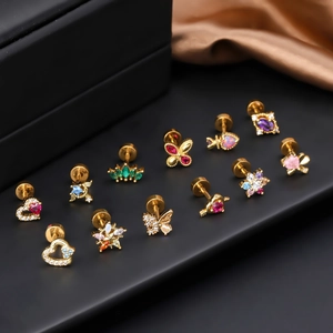 Clous Oreille Cartilage Acier Inoxydable Cuivre Zircone Colorée Coeur Papillon Bijoux Piercing Helix Femme