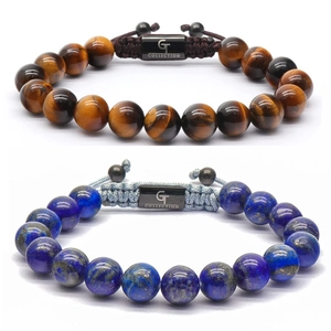 Natural Tiger Eye Stone Beaded Bracelet With Adjustable Hand Woven Rope And Stainless Steel Metal Plate Fashion Jewelry