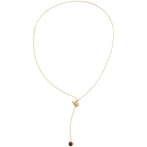 Tiger Eye stone gourd pendant necklace in gold finish with minimalist snake chain