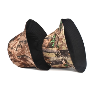 Classic jungle camouflage bucket hat for outdoor fishing with double-sided black lining