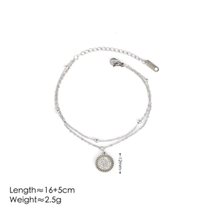 Double-layered stainless steel bracelet with sparkling sunflower crystal pendant in silver