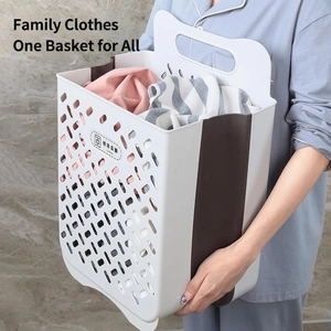 Foldable wall-mounted laundry basket with cat-ear handle and breathable hollow design