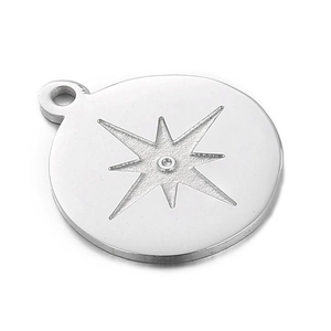 Pendentif rond en acier inoxydable poli avec motif étoile gravé pour bijoux DIY