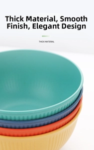 Macro detail of multi-colored wheat straw bowls showing ribbed non-slip texture and thick material