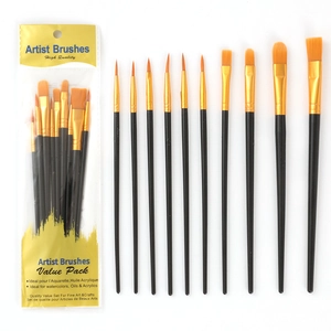 10pcs nylon hair artist brush set for watercolor oil and acrylic painting in packaging