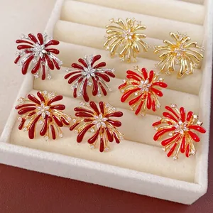 Elegant floral cubic zirconia earrings with red enamel flower studs in various metal finishes