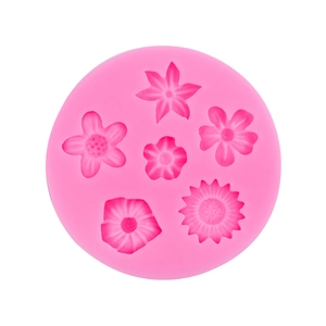 Moule en silicone rose avec six motifs floraux pour décoration de gâteaux et loisirs créatifs