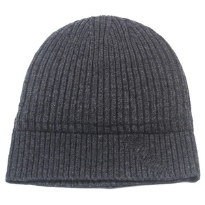 Classic dark gray knitted wool beanie hat with ribbed texture for extreme winter warmth