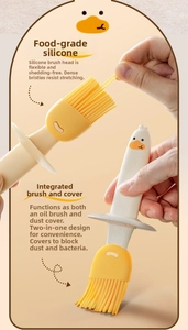 Macro view of flexible food-grade duck silicone brush head and integrated dust cover