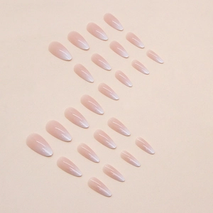 24pcs pink and white gradient almond shaped press-on nails with a glossy ombre finish
