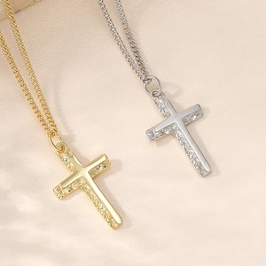 Irregular textured cross pendant necklace in gold and silver finish for women