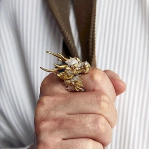 Vintage golden dragon open ring for men featuring detailed scales and a bold punk style design