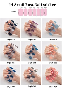 Detailed size chart and multi-model overview for 3D laser gold nail polish stickers