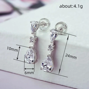 Elegant silver teardrop earrings with sparkling white zircons for bridal wedding style