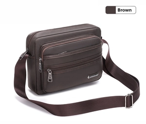 Detail of brown multi-layer messenger bag with high-density waterproof nylon texture