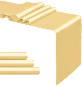 Champagne gold satin table runner showing smooth silky texture and natural draping