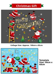 Vue détaillée des stickers de Noël avec mise en page et dimensions de l'effet final