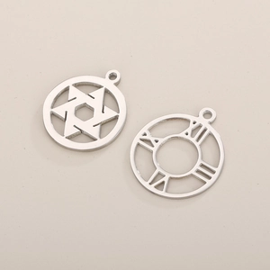 Detailed view of silver stainless steel Star of David and Roman numeral charms