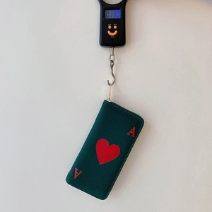 Deep green canvas long clutch wallet with Ace of Hearts design weighing 0.130kg