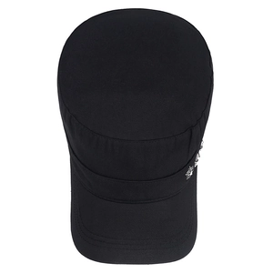 Men's black cotton cadet cap with white artistic side embroidery and adjustable flat top