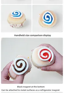 Détail d'un aimant à frigo cupcake avec spirales de confiture et aimant rond au dos