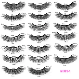 Tableau des tailles pour 20 paires de faux cils avec mesures de longueur précises en mm