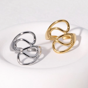 Stainless Steel Ring 18K Gold Plated Hollow Streamlined Geometric Open Adjustable Minimalist Jewelry For Women
