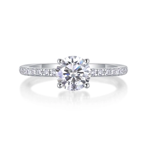 Elegant S925 sterling silver ring featuring a round brilliant cut diamond in a four-prong setting