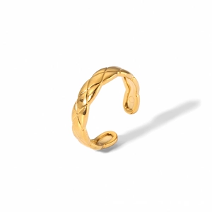 Bague ajustable en acier inoxydable doré avec motif à losanges pour femmes