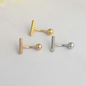 Three-piece curved barbell belly rings set in gold, rose gold and silver stainless steel